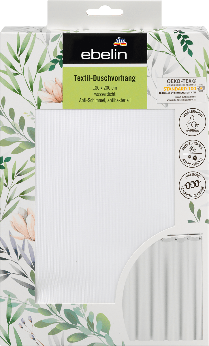 Textil-Duschvorhang uni-farben weiß, 1 St