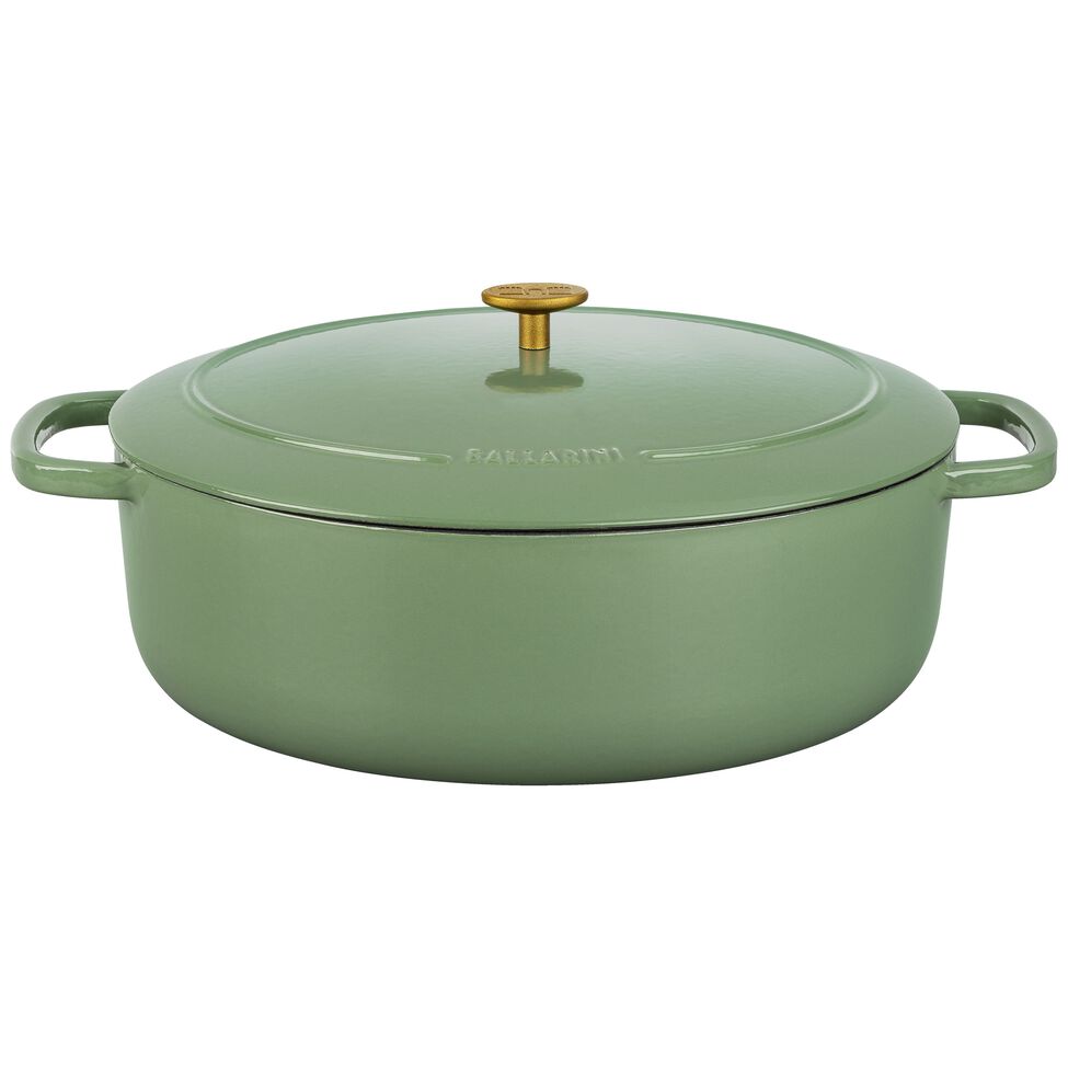 Cocotte 37 cm, oval, Grün, Gusseisen