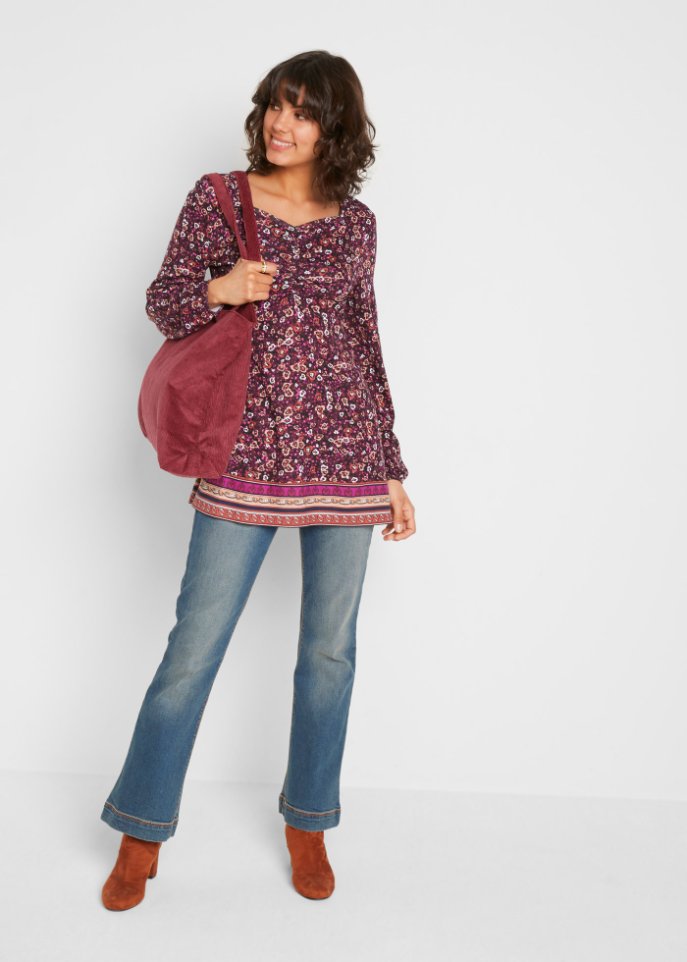 Shirt-Tunika mit Unterbrust-Teilungsnaht und Raffung vorne