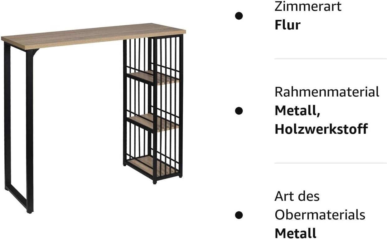 Woltu Bartisch, Stehtisch mit 3 Ablagefläche Metallgestell, MDF, 120x40x105cm