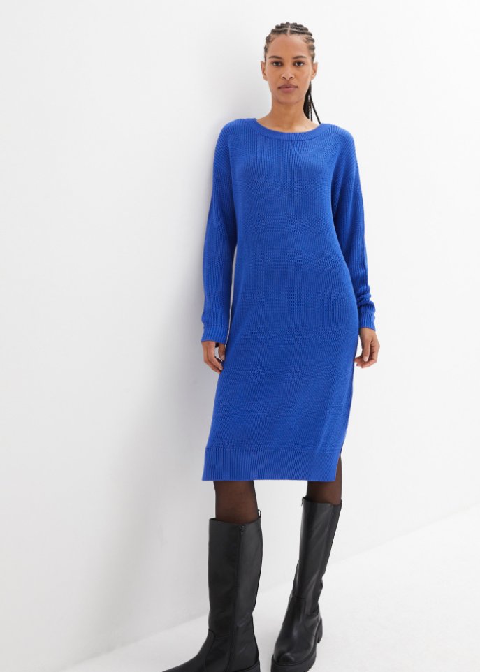Oversize-Ripp-Strickkleid mit Schlitz