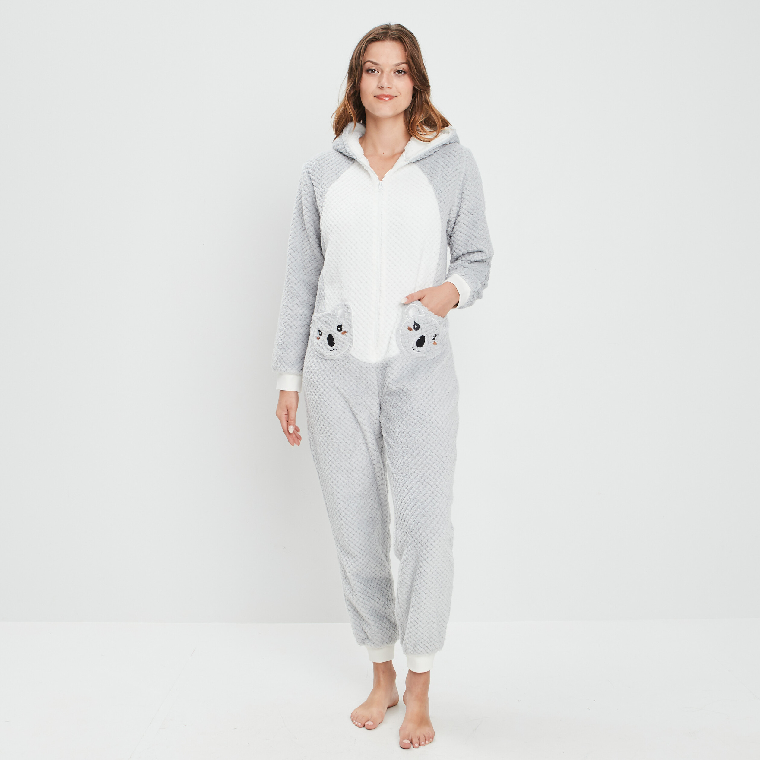 Combinaison pyjama à capuche gris femme | La Halle