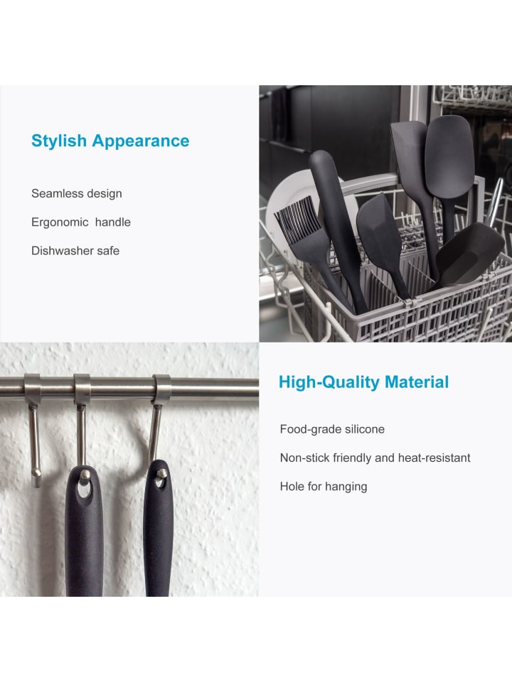 Intirilife 6-teiliges Silikon Spaten Set in Schwarz günstig kaufen onesize