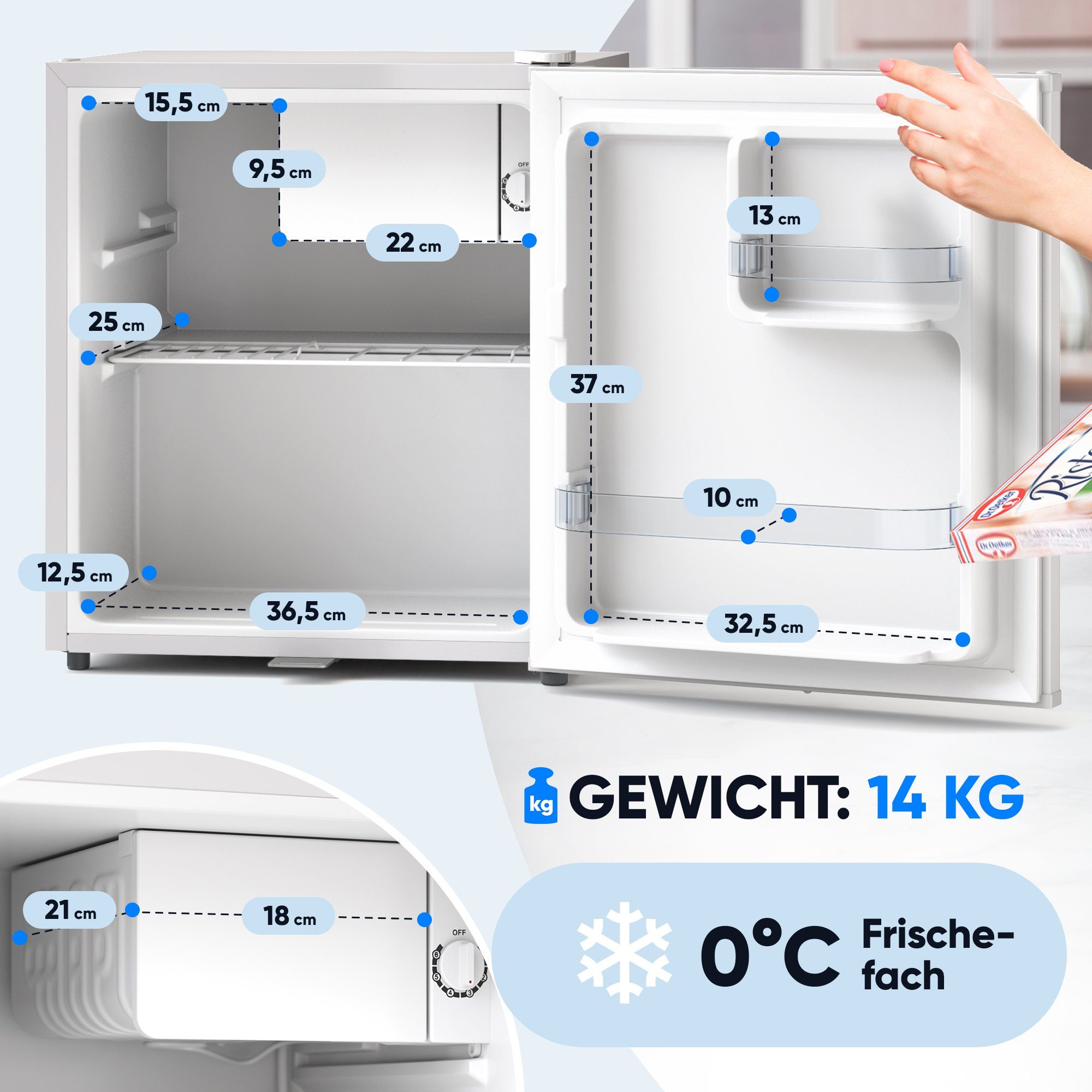 Stillstern Table Top Kühlschrank MKS 45.1, Mini Kühlschrank E 45L mit Abtauautomatik