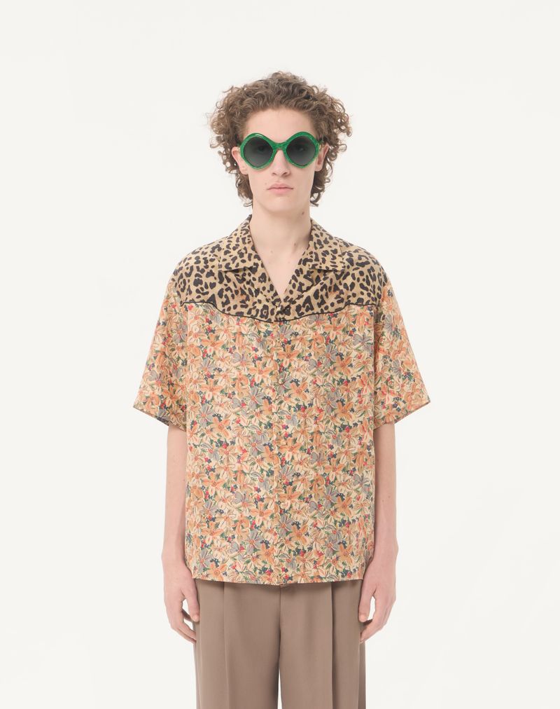 Valentino silkepoplin-bowlingskjorte med fauve-éclat-animalier- og papirblomsterprint