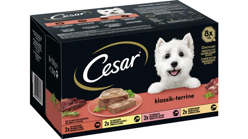 CESAR® Schale Multipack Klassik-Terrine 4 Varietäten 8 x 150g 1200 g