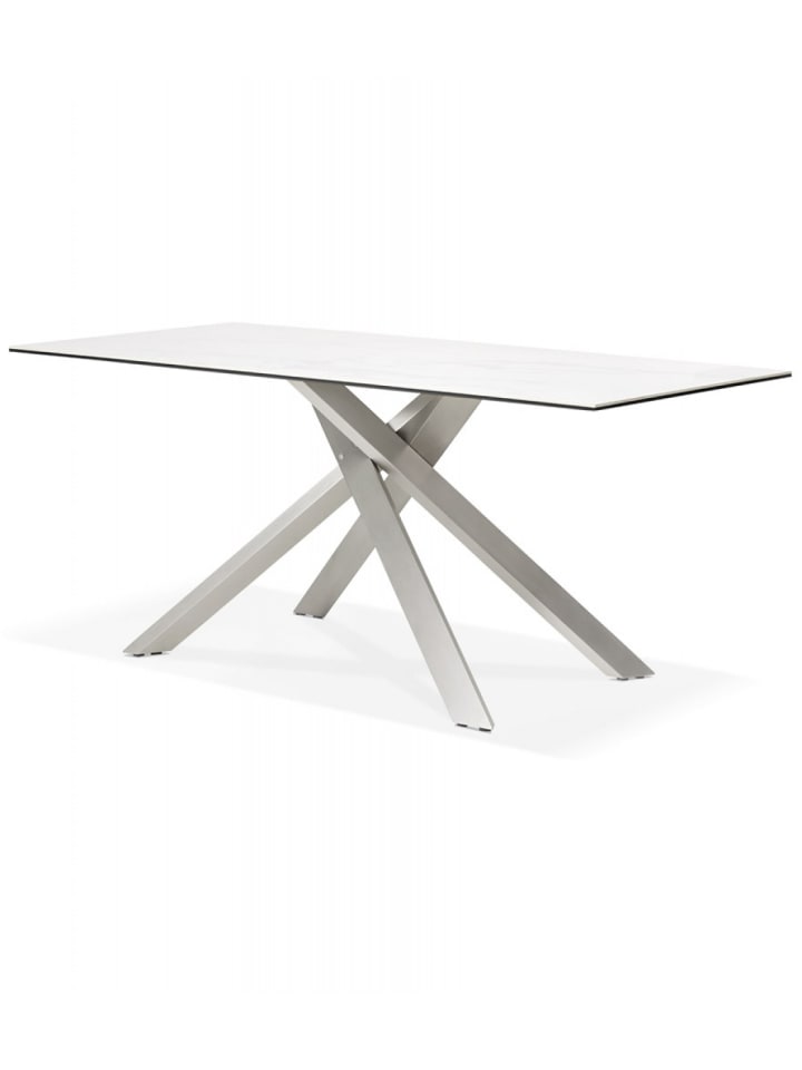 KADIMA DESIGN Esstisch Weiß Grau aus Metall und Glas | Industrieller Stil in Weiß-Grau günstig kaufen onesize