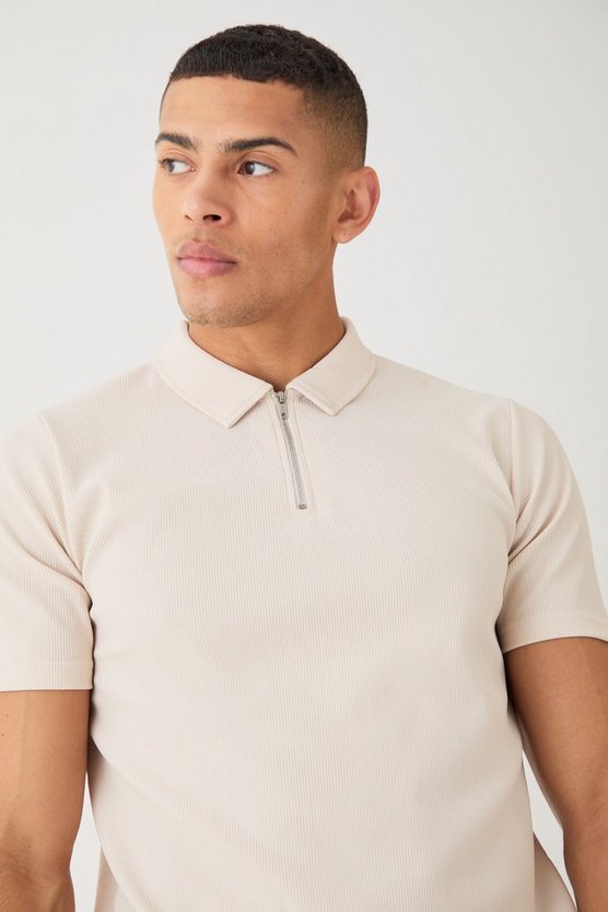 Slim-Fit Ottoman Poloshirt mit 1/4 Reißverschluss