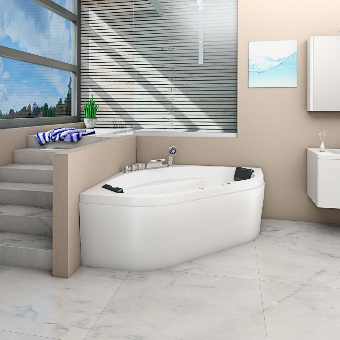 AcquaVapore Whirlpool-Badewanne Whirlpool Badewanne Eckwanne W20H-ALL 140x140cm