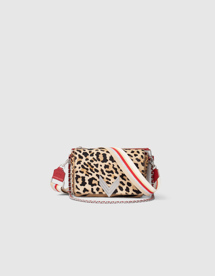 Le 111 Amy cuir d'agneau argenté et cuir de vachette effet pony léopard femme
