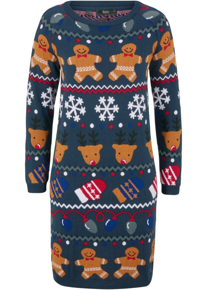 Kurzes Weihnachts-Strickkleid Lebkuchen