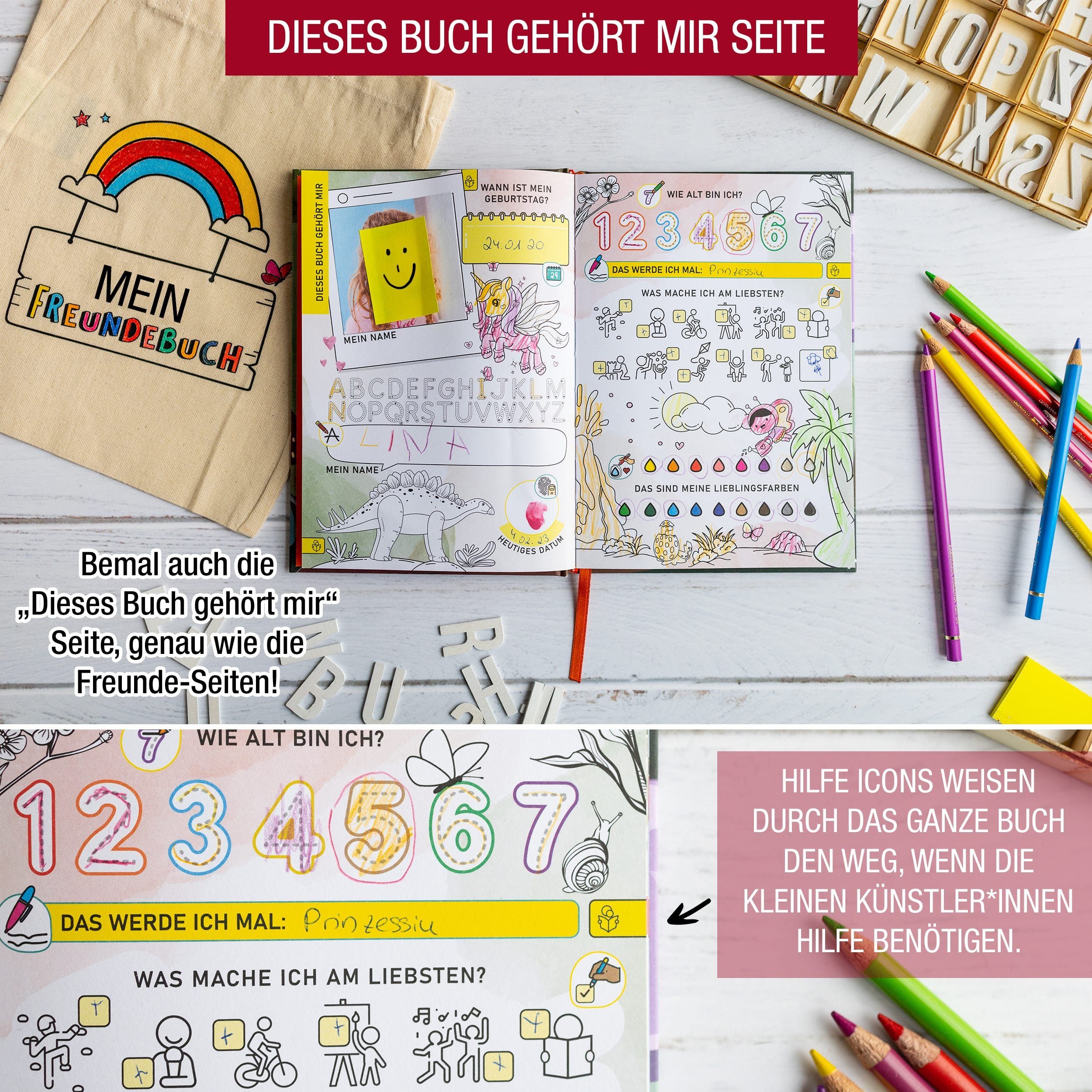 TOBJA Poesiealbum Freundebuch für Kindergarten & Krippe, Individuell gestaltbares Cover, Erinnerungen an Freundschaften
