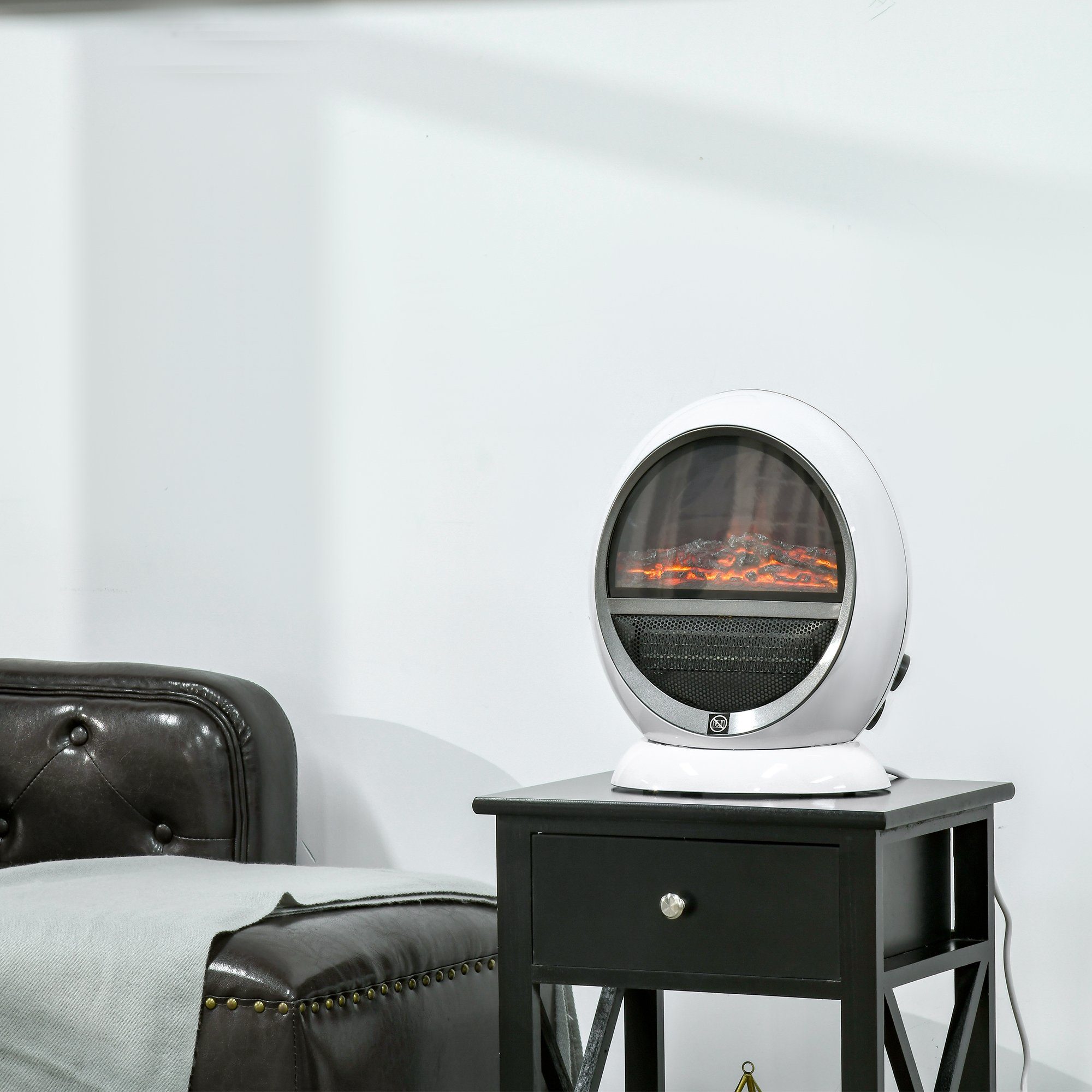 HOMCOM Elektrokamin, LED Elektrokamin Mini Tisch Standkamin mit Flammeneffekt 1500W Weiß