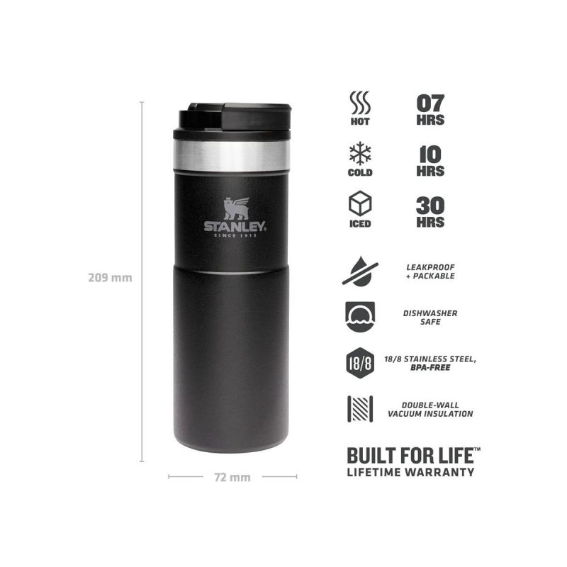 Thermo-Fahrradflasche, Stanley Classic Neverleak Travel Mug 16oz \/ 470ml Matte Black Pebble