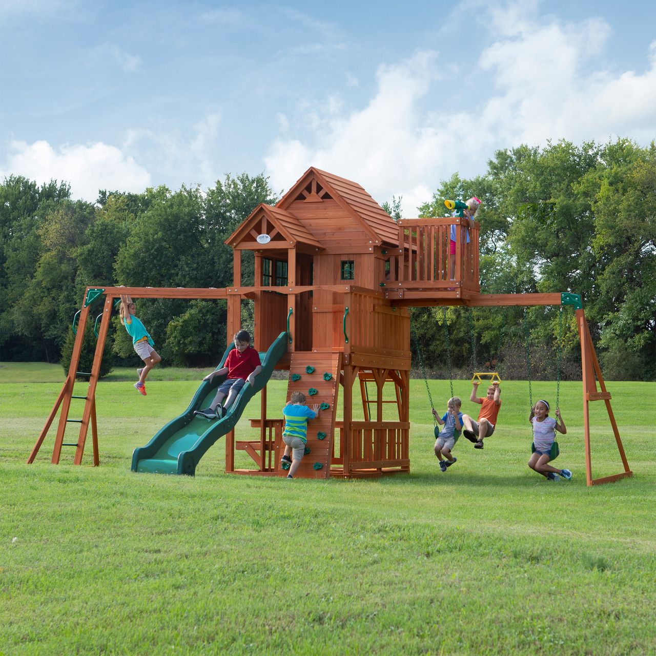 Backyard Discovery Skyfort II Spielturm mit Schaukel, Rutsche, Klettergerüst und Aussichtsturm