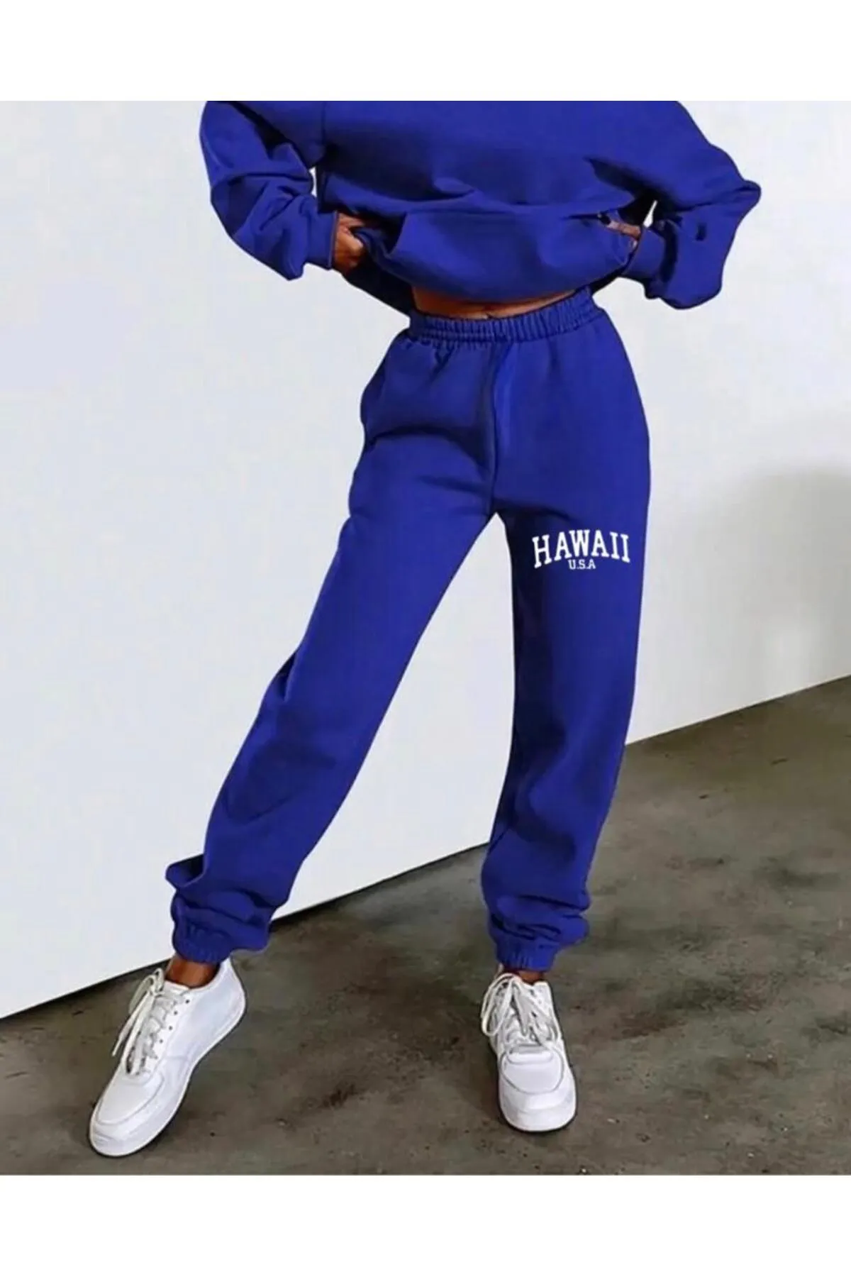 My Blog  Blaue hawaiianisch bedruckte Jogginghose von Saks für Damen mit elastischem Bund und Beinen
