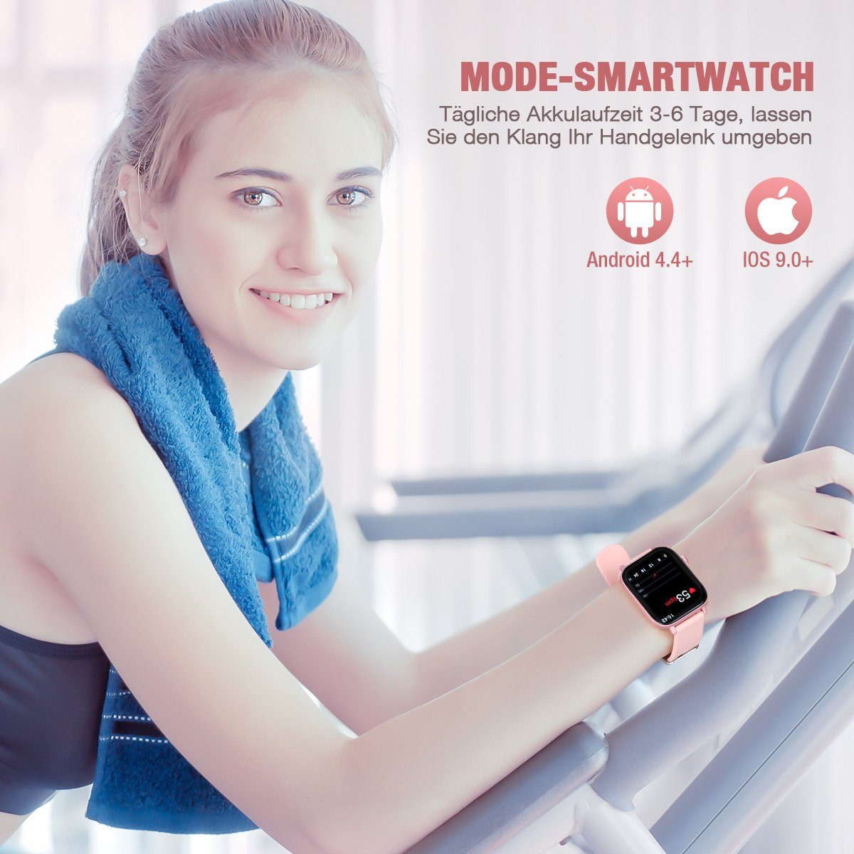 ombar Fitness Tracker Uhr Damen und Herren Smartwatch (Pulsmesser Schrittzähler Schlafmonitor cm/1,9