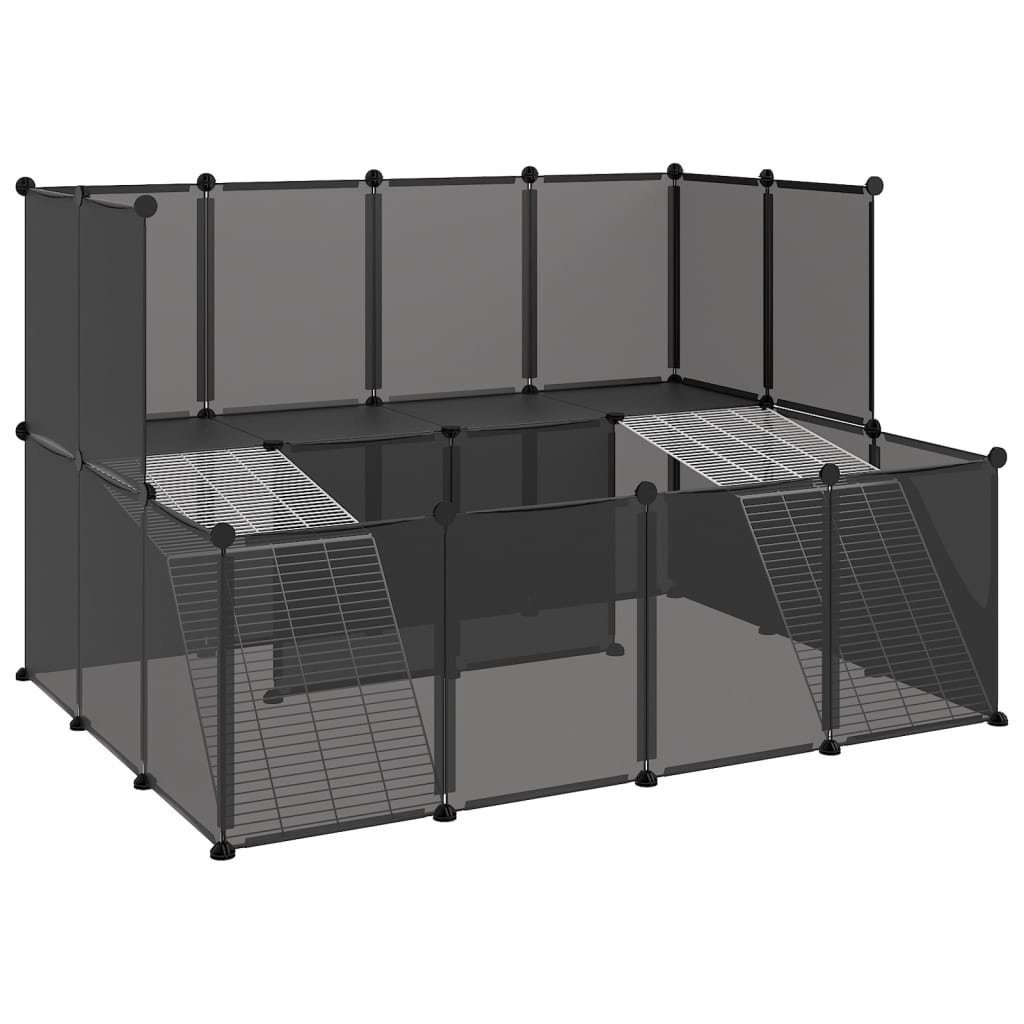vidaXL Kleintierkäfig Kleintierkäfig Schwarz 143x107x93 cm PP und Stahl Hasen Kaninchen Hams