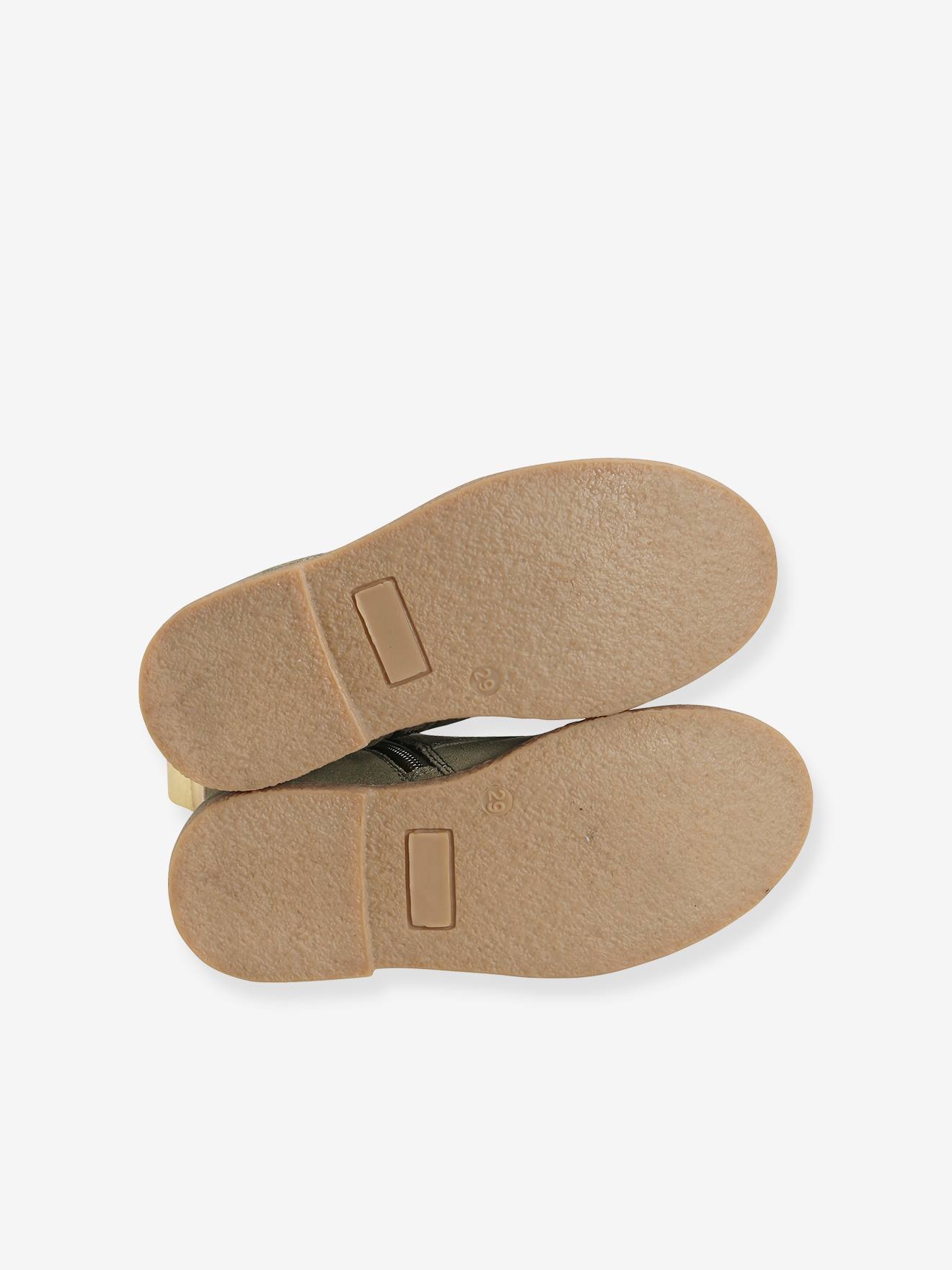 Bottines cuir fille à lacets + glissière kaki