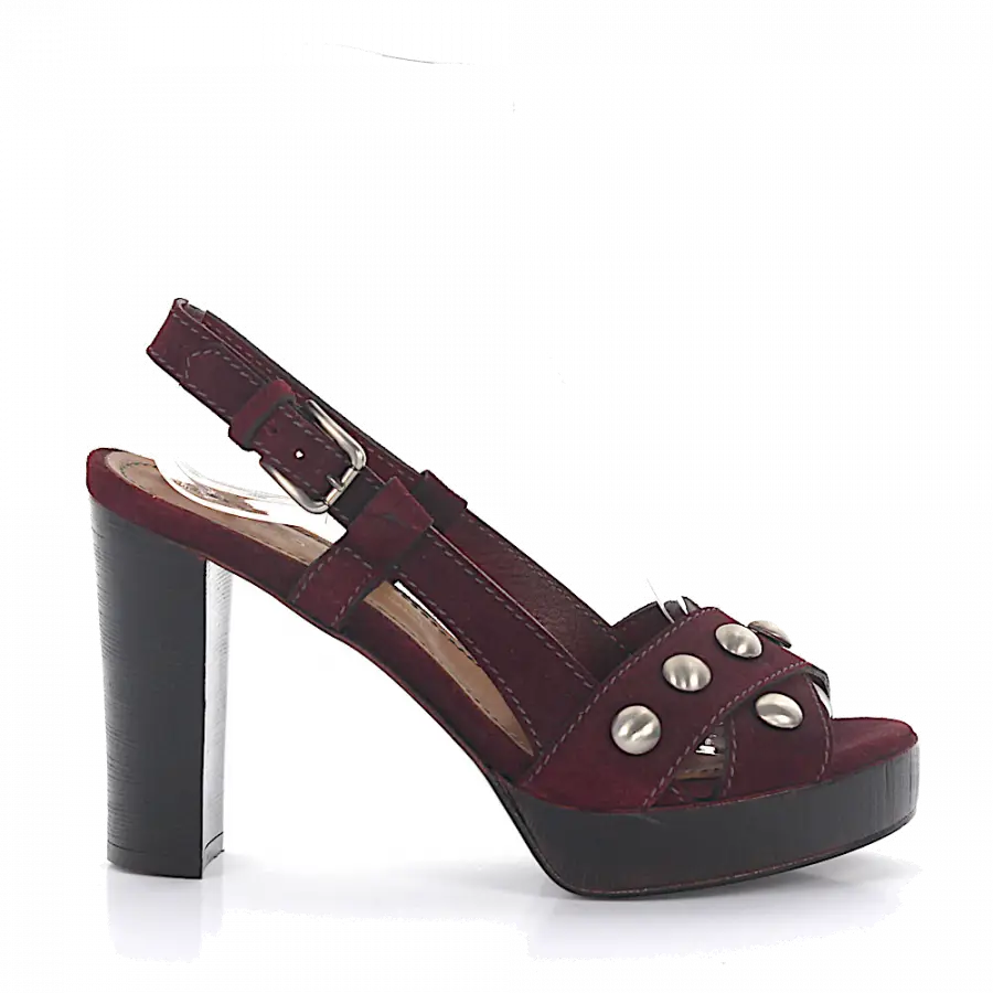 Rossano Bisconti - Plateausandalen Glattleder Holz Veloursleder Nieten bordeaux - grau