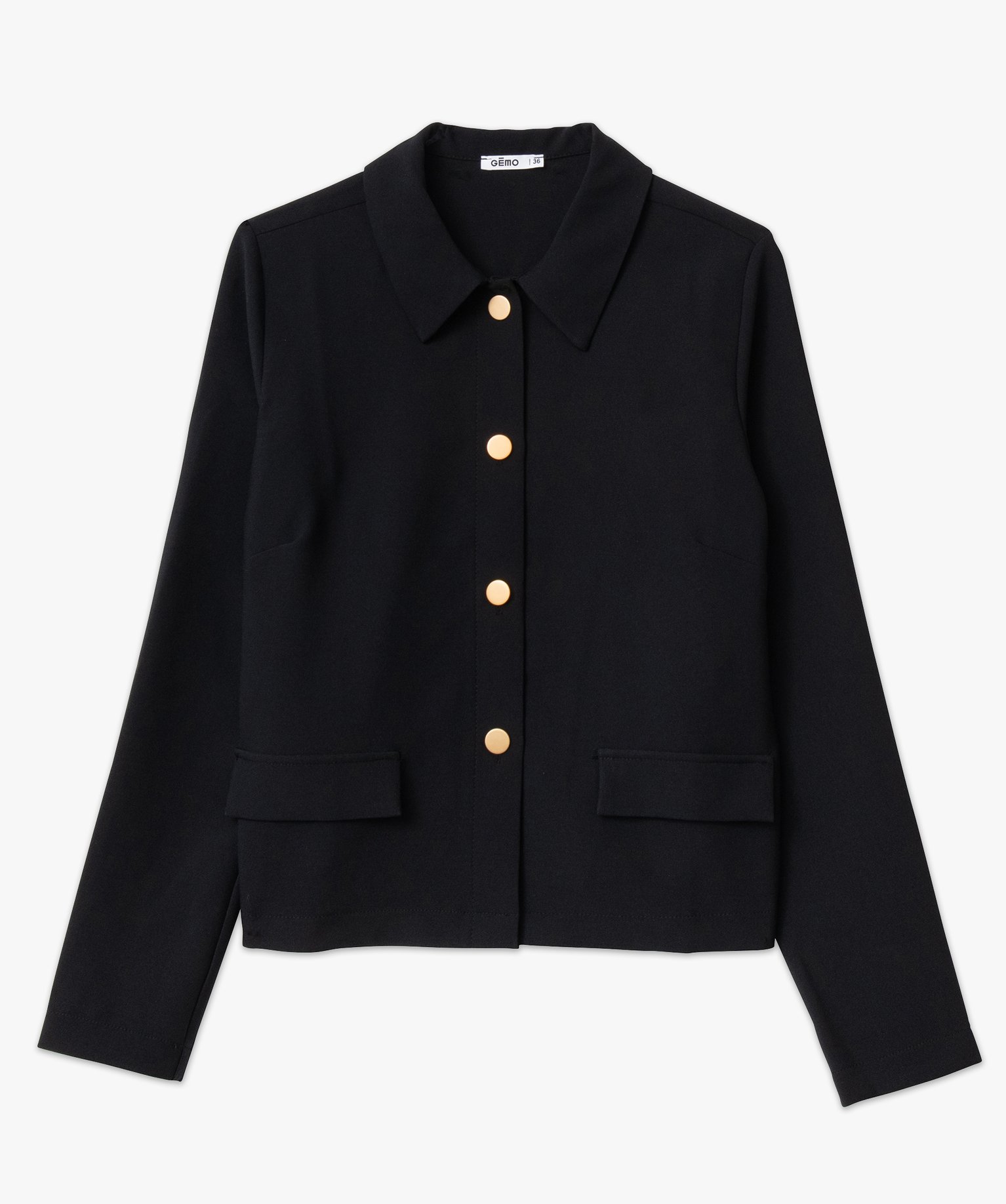 Chemise à manches longues avec boutons métalliques femme noir | GEMO