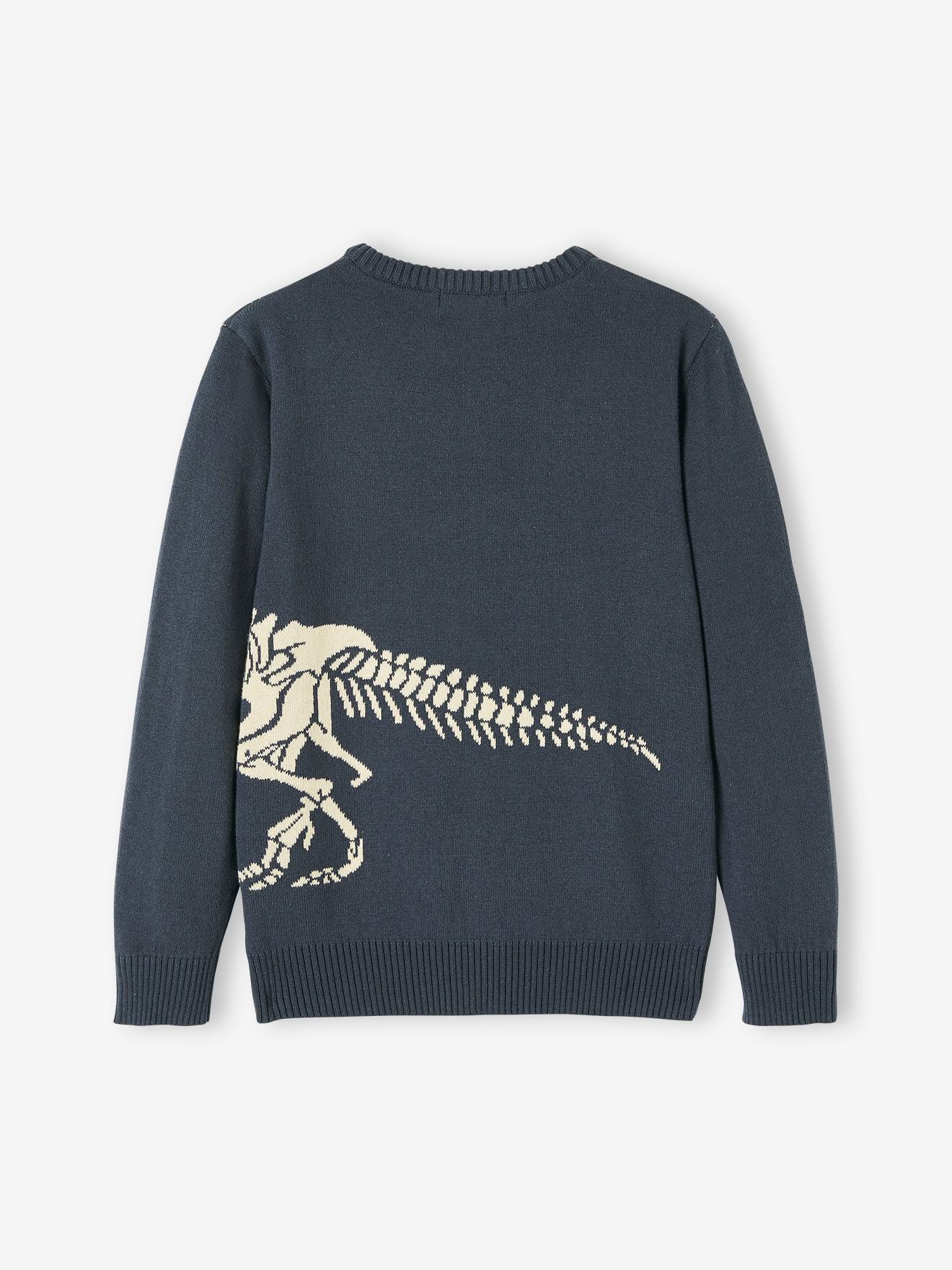 Pull jacquard motif ludique garçon gris chiné moyen