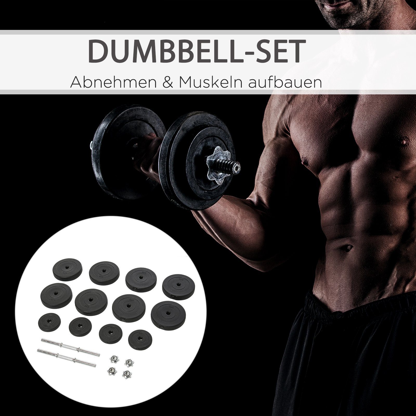HOMCOM Hantel-Set 50 kg 2er Hanteln, (Kurzhanteln, Kurzhantel Set), mit 2 Kurzhantelstangen, 12 Gewichten & 4 Sternverschlüsse