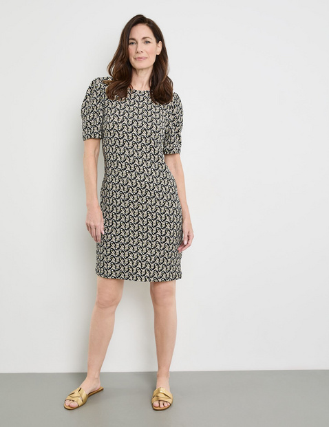 Gemustertes Jerseykleid mit Puffärmeln