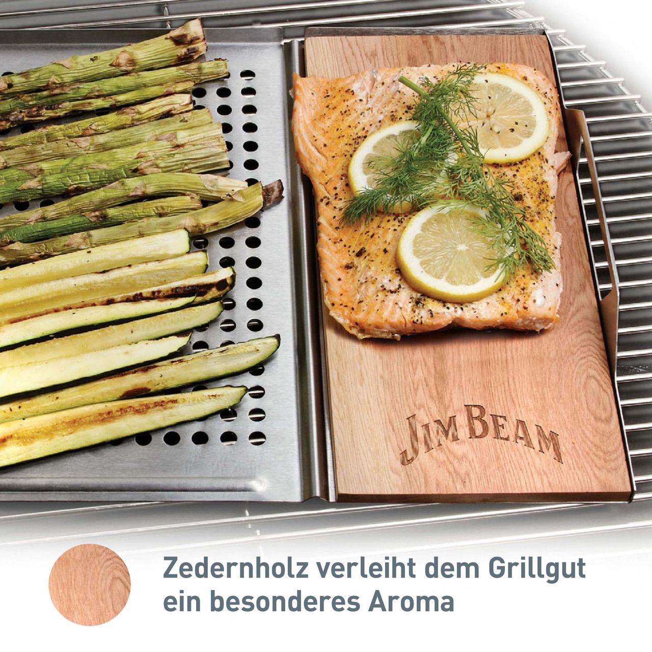 Jim Beam Edelstahl Grillauflage mit Zedernholz-Platte