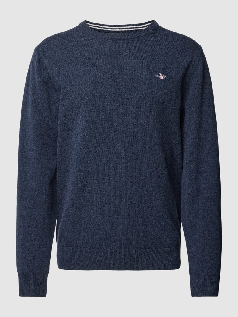 Strickpullover mit Label-Stitching in marineblau meliert