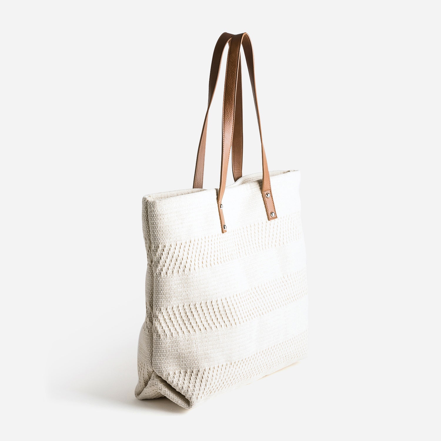 Sac cabas TEXTO écru textile tissé