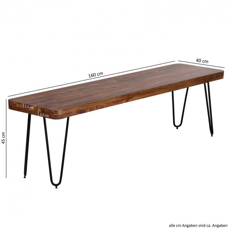 Wohnling Massivholz Sheesham Sitzbank 160 x 40 x 45 cm