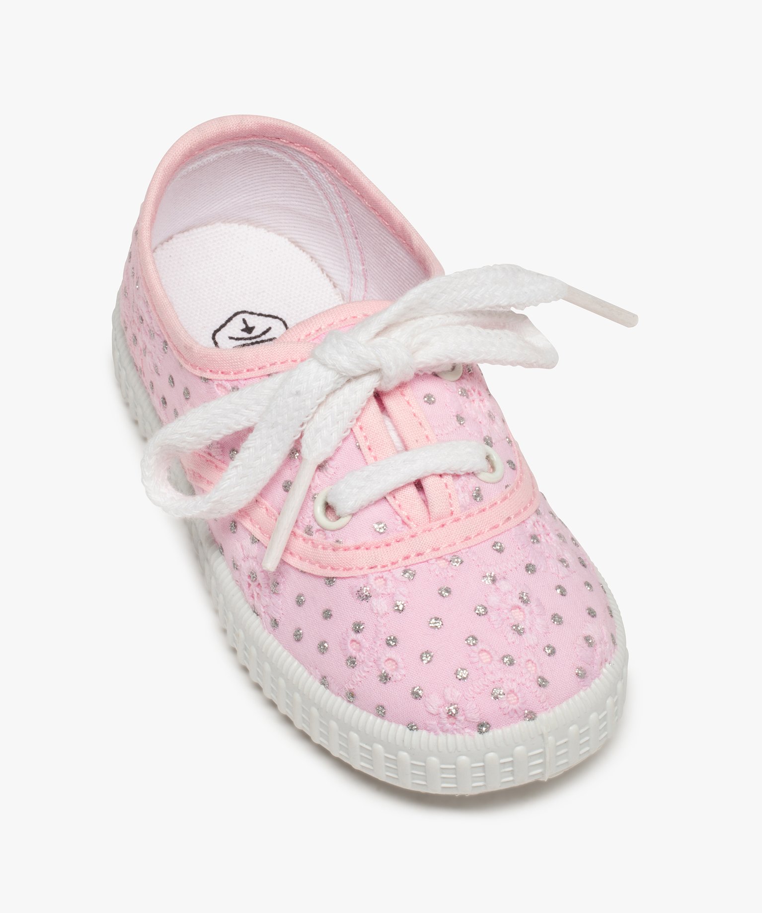 Tennis bébé fille en dentelle anglaise et pois brillants rose | GEMO