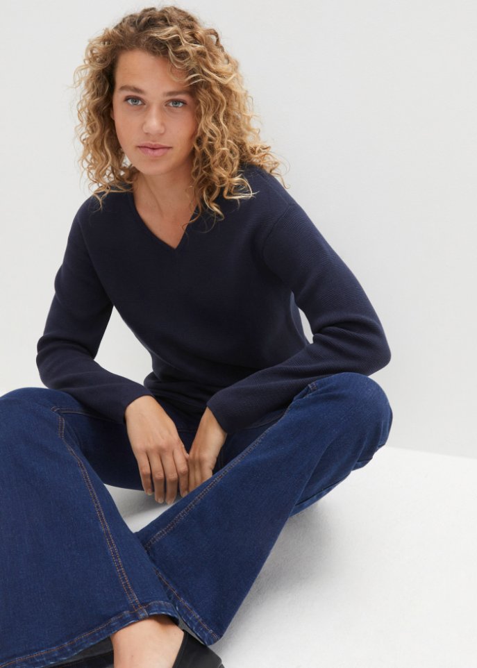 Essential Milano Rib Pullover mit V-Ausschnitt