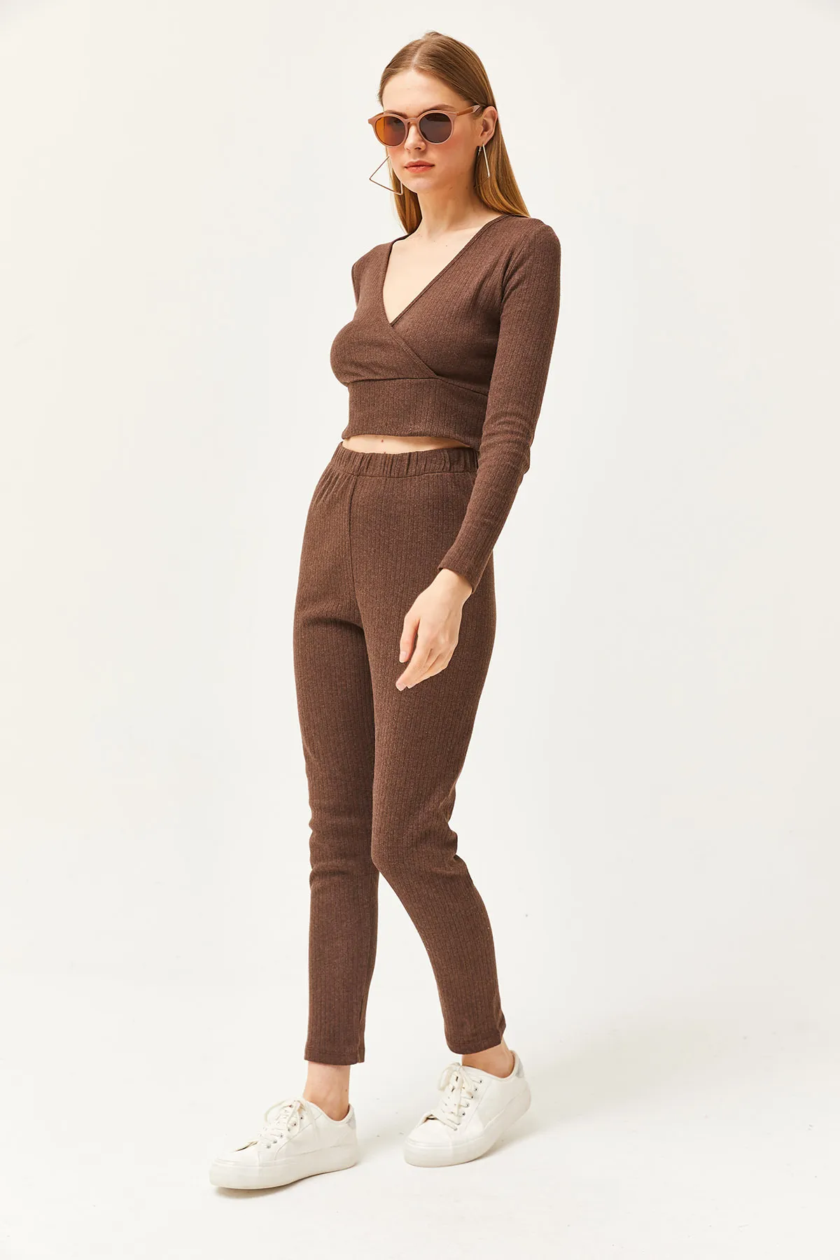 Olalook  Damen Bitterbraun Unterteil Strumpfhose Oberteil Zweireihige Bluse Kapuzenanzug TKM-19000261