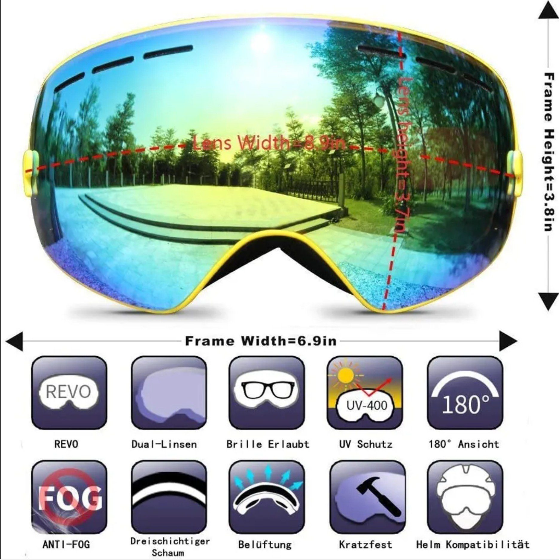 OKA Skibrille Skibrille Snowboard Brille UV-Schutz Anti Fog Ski Goggles für Schnee, für Brillenträger Herren Damen Erwachsene Jugendliche