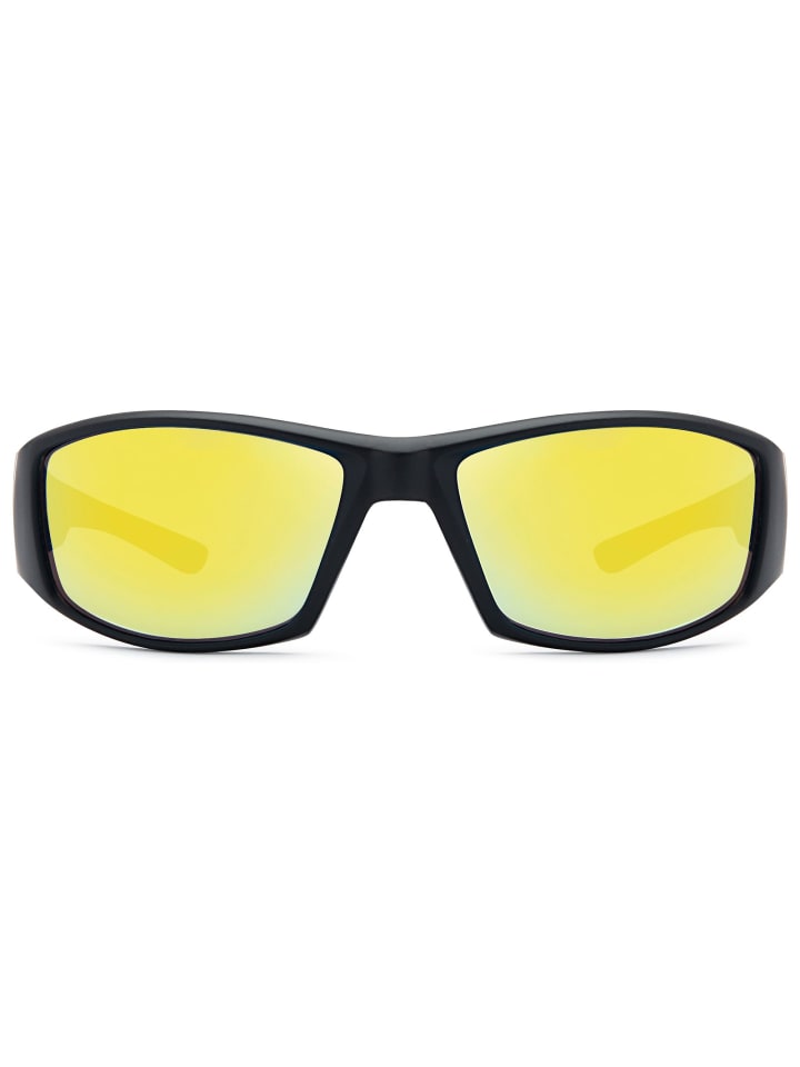 styleBREAKER Sport Sonnenbrille in Schwarz / Gelb-Hellblau verspiegelt günstig kaufen onesize
