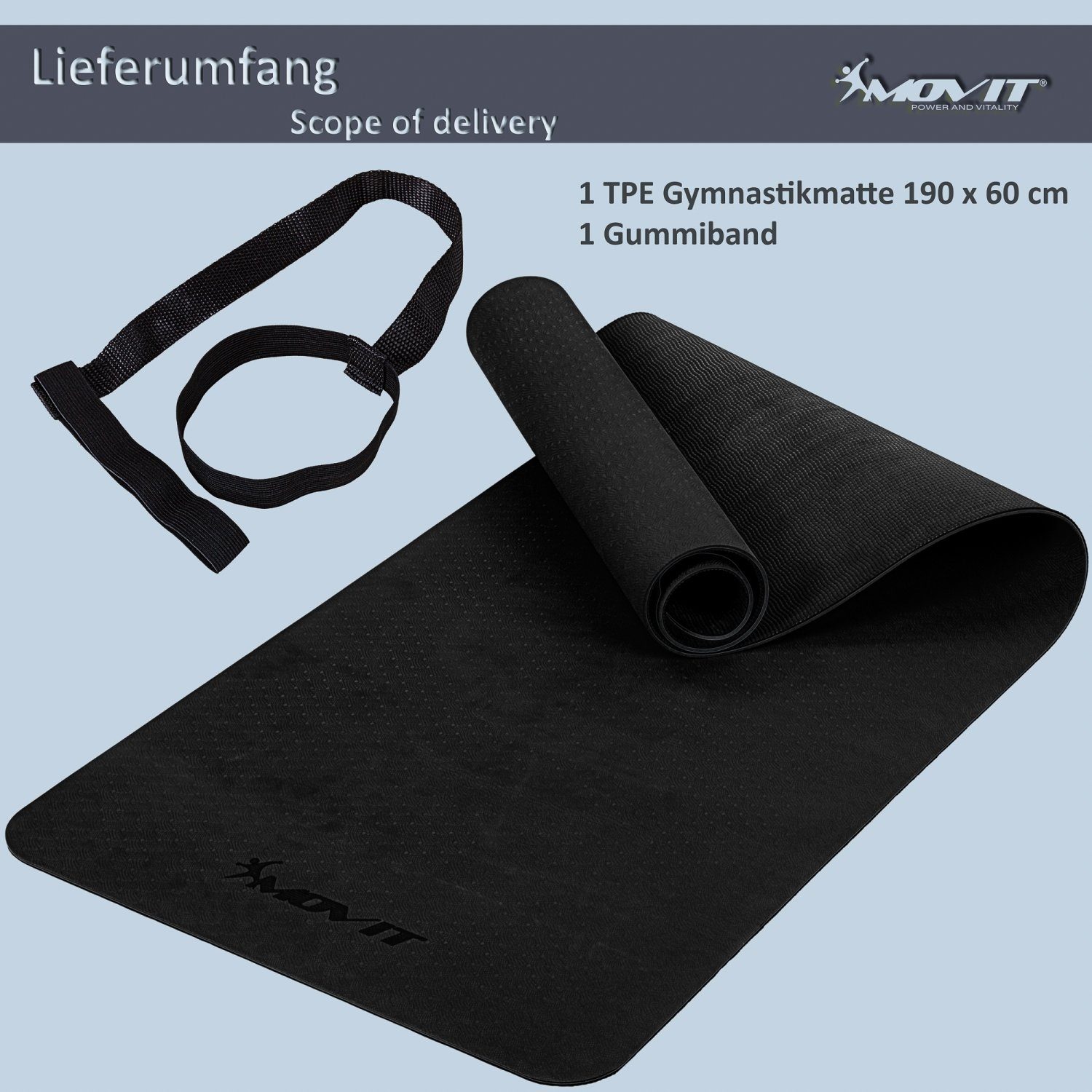 MOVIT Yogamatte Movit® XXL TPE Pilates Gymnastikmatte, Yogamatte (mit Verschlussband), 190x100 oder 190x60 cm, Stärke 0,6cm, Yoga Matte in 12 Farben