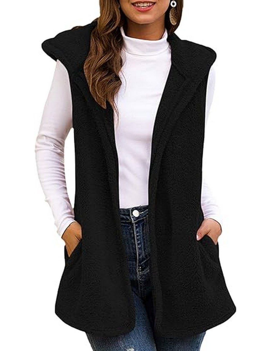Ronner UG Fleeceweste Damenweste ärmellose Weste Kapuzen Fleecejacke Strickjacke Winterwest (1-tlg)