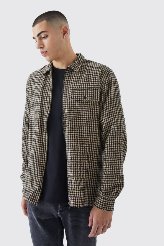 Jacqaurd Hahnentritt Overshirt mit Reißverschluss