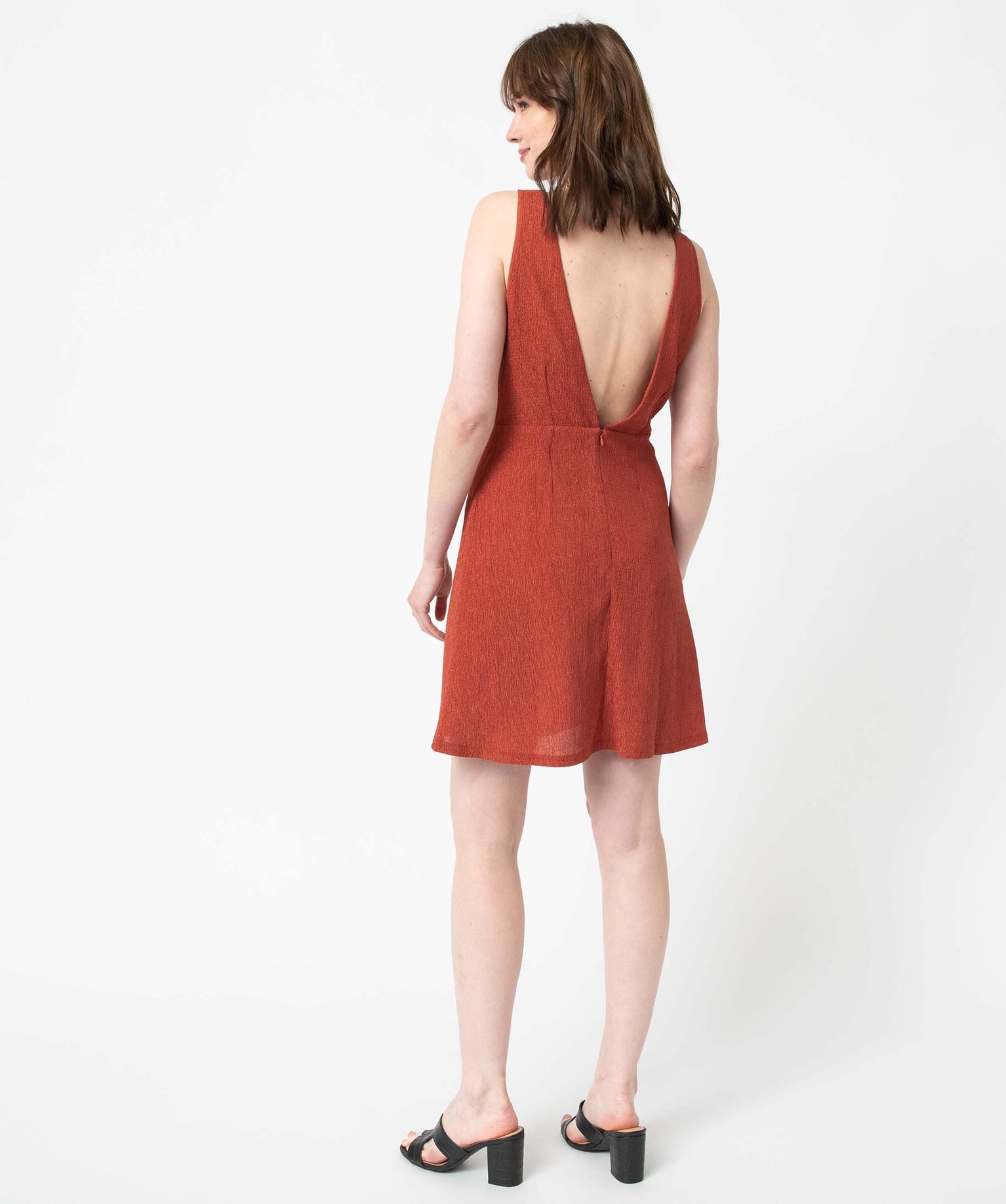 Robe femme en maille texturée ouverte sur l’avant orange clair | GEMO