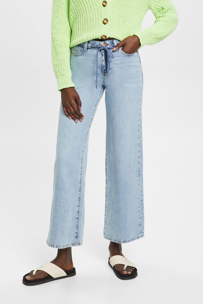 Jeans mit hohem Bund, weitem Bein und Schnürtel
