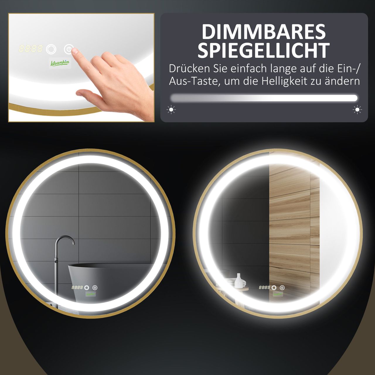 kleankin Badspiegel Wandspiegel mit LED-Leuchte Dimmbarer Badezimmerspiege, IP44