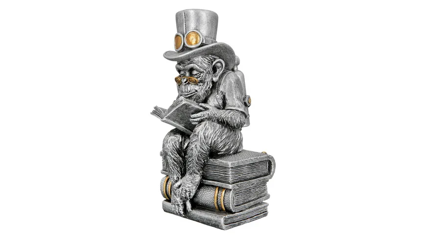 Casablanca Steampunk Poly Skulptur Reading Ape H=23cm silberfarben