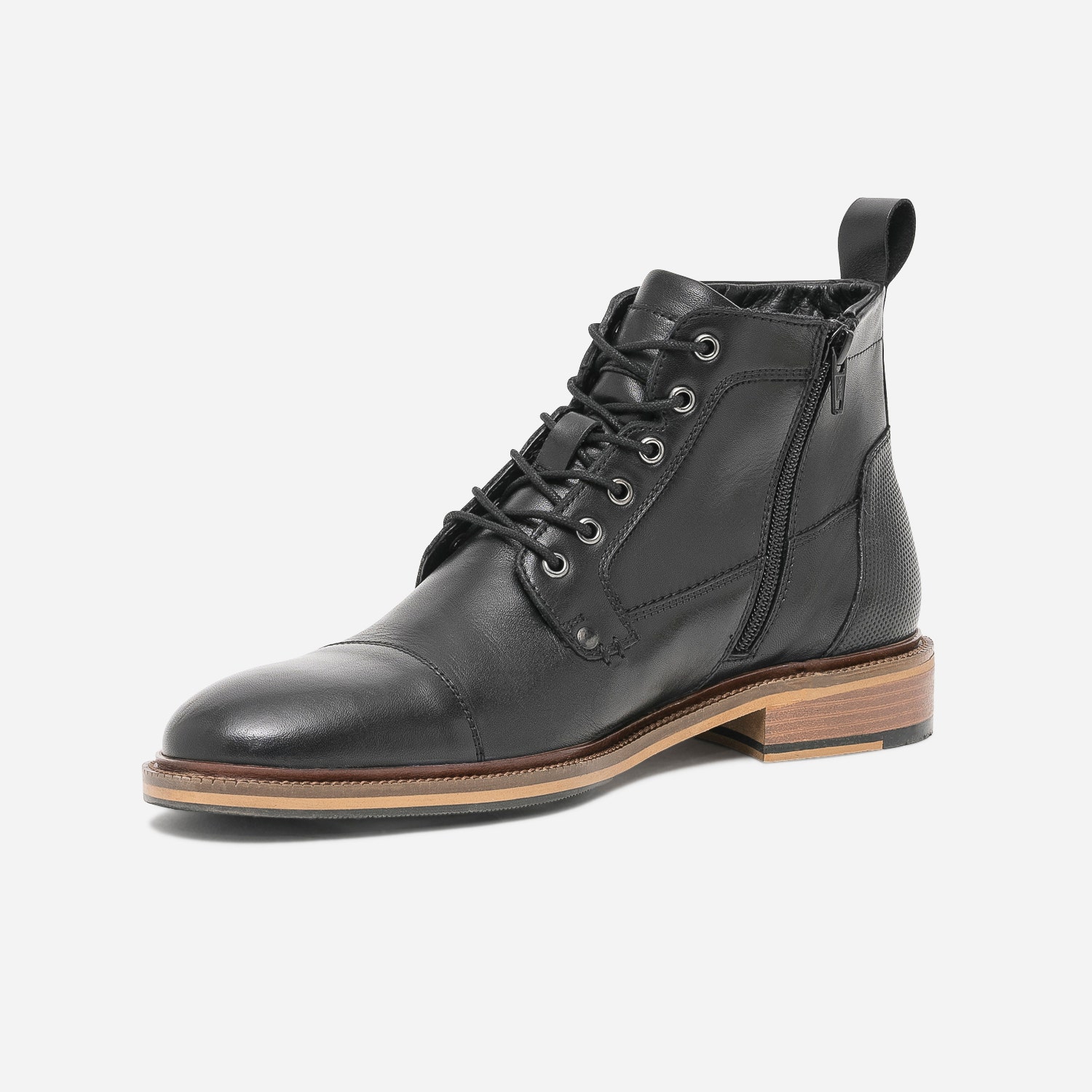 Boots à lacet noir éco-conçu en cuir