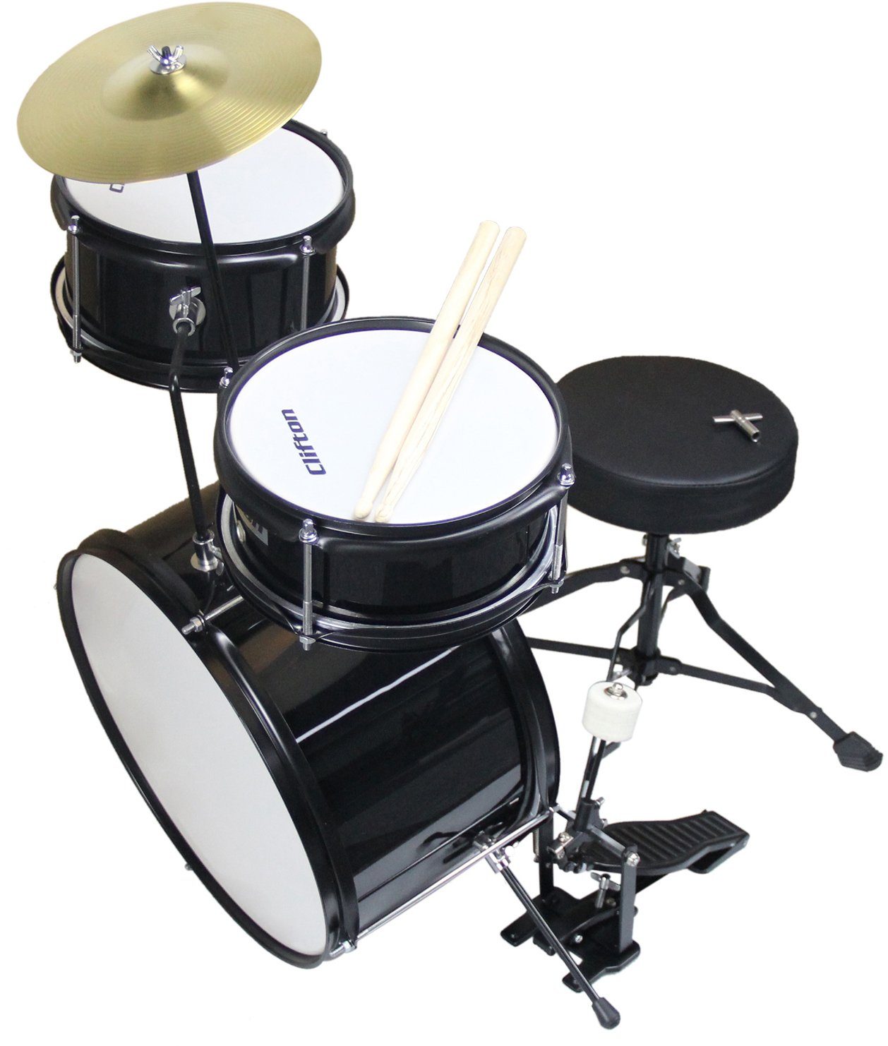 Clifton Kinderschlagzeug Junior Drum, schwarz, 3-St.