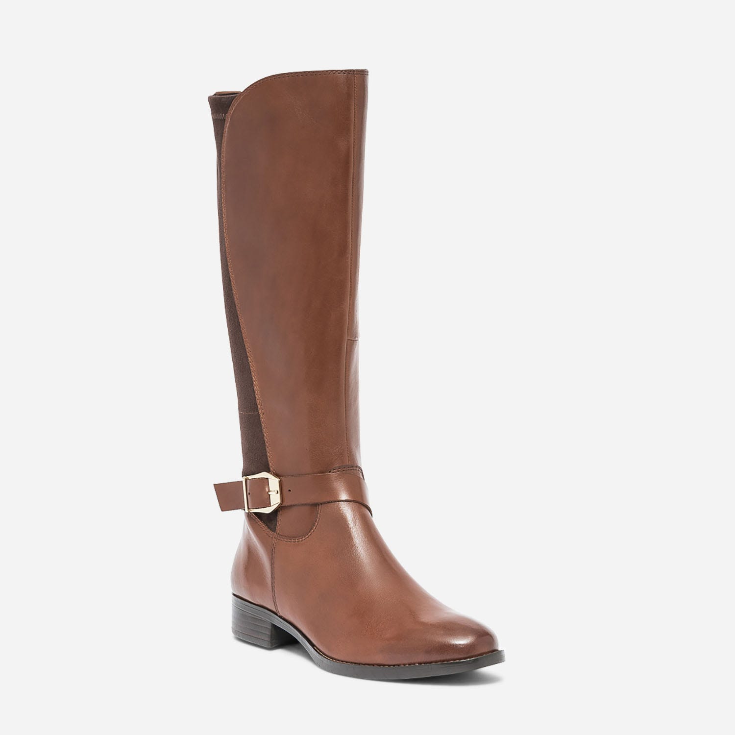 Botte CAPRICE cognac en cuir et textile à boucle