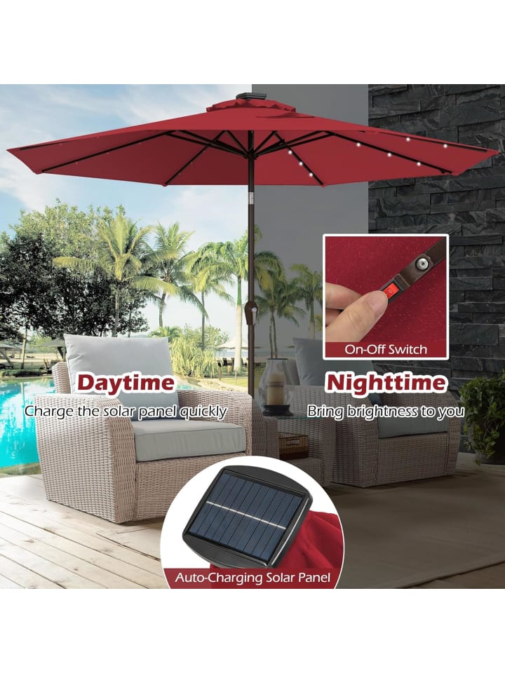 COSTWAY Sonnenschirm 300 cm mit LED-Solar-Beleuchtung in Rot günstig kaufen onesize