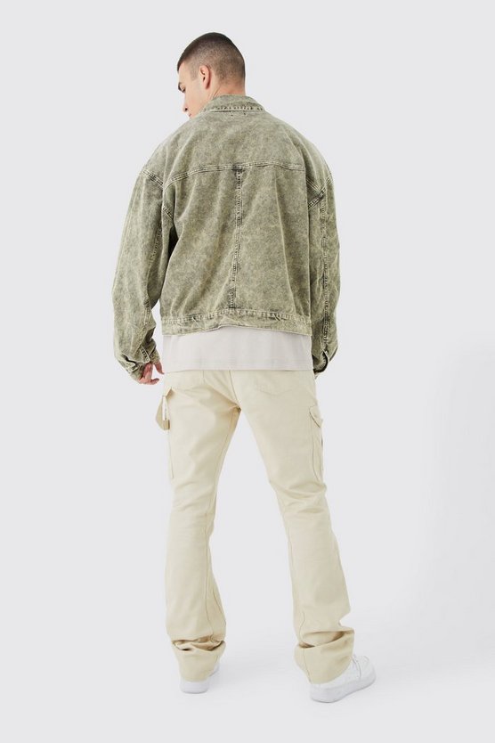Tall kastige Colorblock Cord-Jacke mit Acid-Waschung