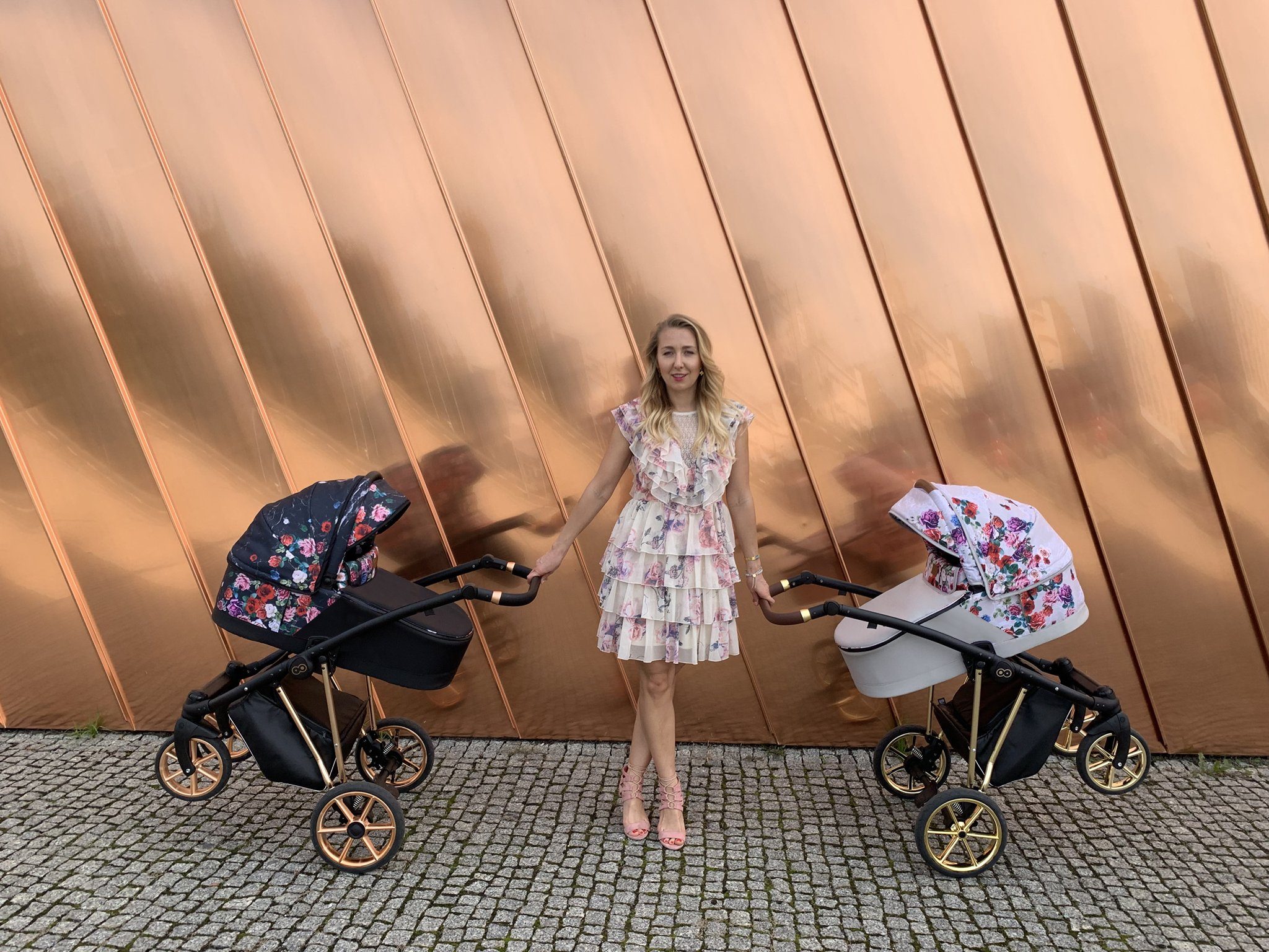 TPFLiving Kombi-Kinderwagen 3 in 1 Musse Dark Rose, Baby Buggy Babywanne Autositz Windeltasche, Moskitonetz Regenschutz Kinderwagen Komplettset Gestell Gold